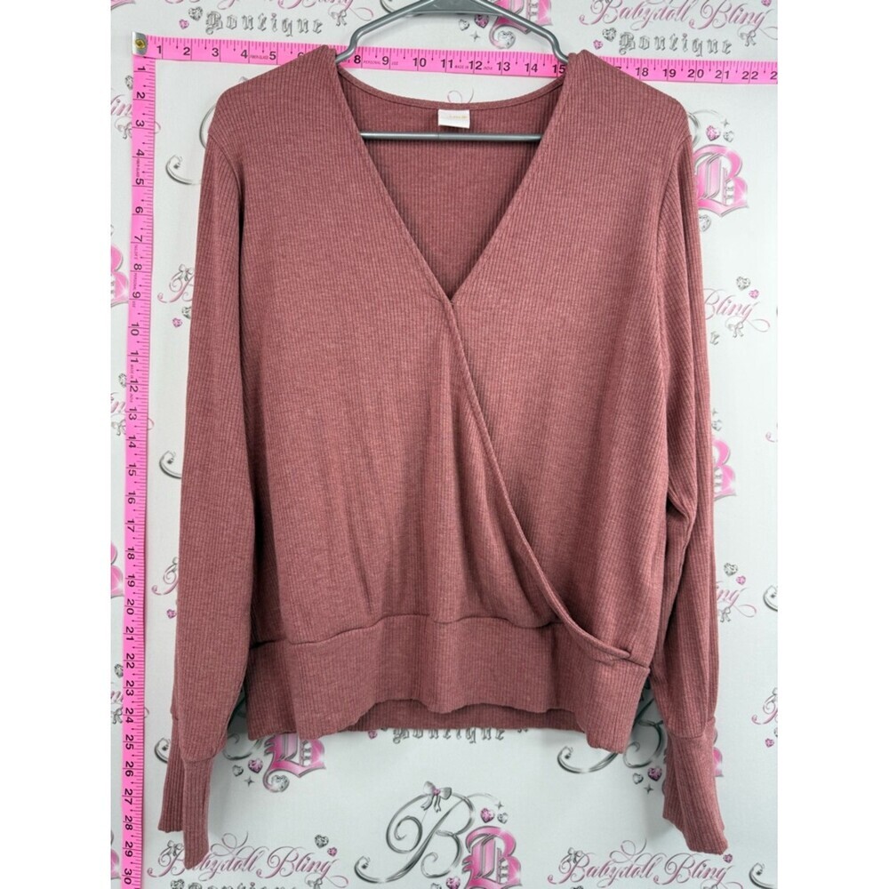 Lole  Wrap-Style V-Neck Top / long sleeve shirt Dusty Rose Ribbed comfy casual